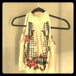 Free People Embroidered Halter Tank